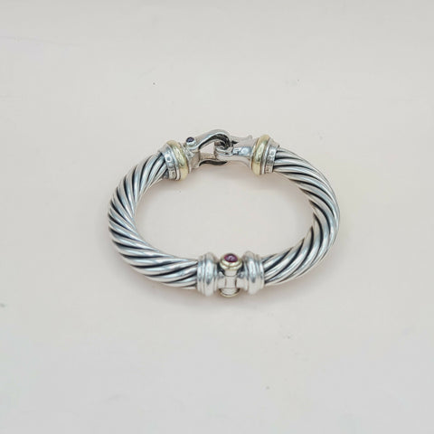 David Yurman 10mm Cable Buckle Bracelet Garnet & Diamonds