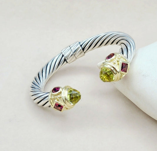 David Yurman 10mm Renaissance Bracelet With Lemon Citrine, Rhodolite Garnet and Pink Tourmaline