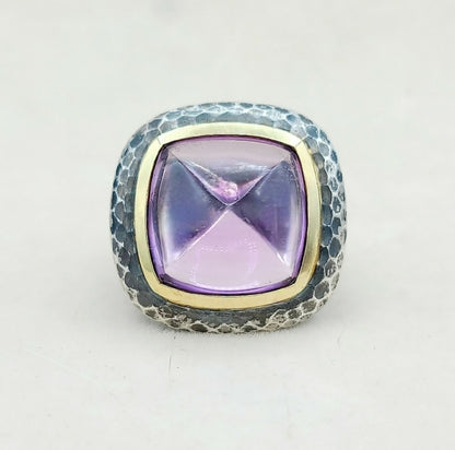David Yurman 17mm Hammered Albion Darkened Ring Amethyst and Gold