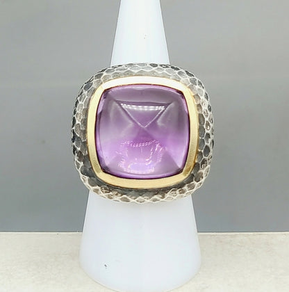 David Yurman 17mm Hammered Albion Darkened Ring Amethyst and Gold