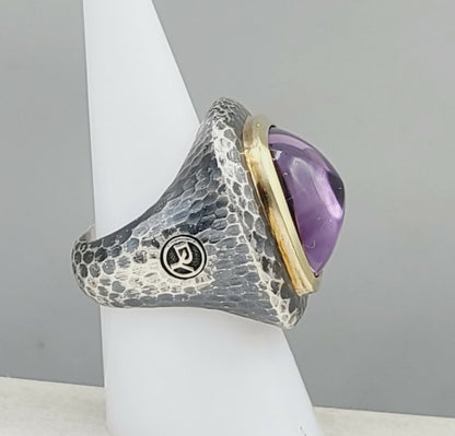 David Yurman 17mm Hammered Albion Darkened Ring Amethyst and Gold