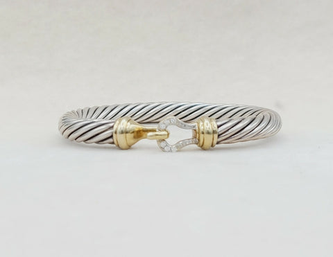  David Yurman 7 mm Cable Diamond Buckle Bracelet Gold