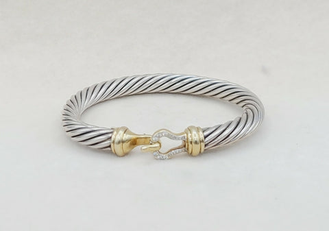  David Yurman 7 mm Cable Diamond Buckle Bracelet Gold