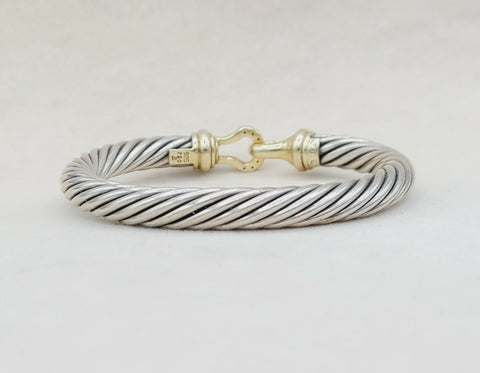  David Yurman 7 mm Cable Diamond Buckle Bracelet Gold