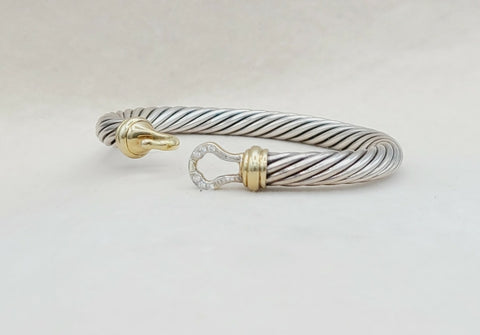  David Yurman 7 mm Cable Diamond Buckle Bracelet Gold