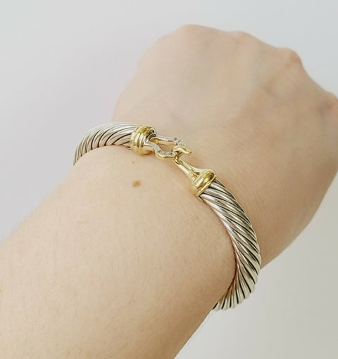  David Yurman 7 mm Cable Diamond Buckle Bracelet Gold
