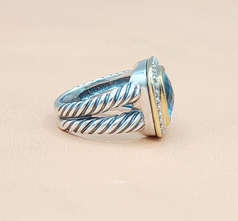  David Yurman Albion 11mm Blue Topaz & Diamonds – 18k Gold