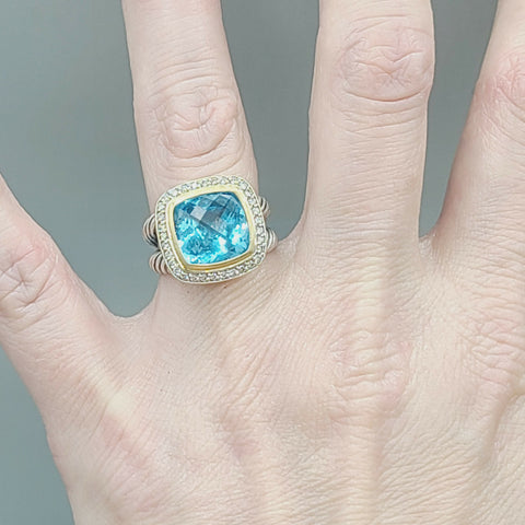  David Yurman Albion 11mm Blue Topaz & Diamonds – 18k Gold