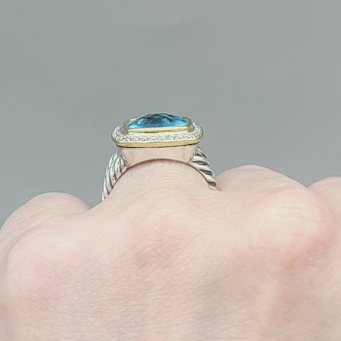  David Yurman Albion 11mm Blue Topaz & Diamonds – 18k Gold