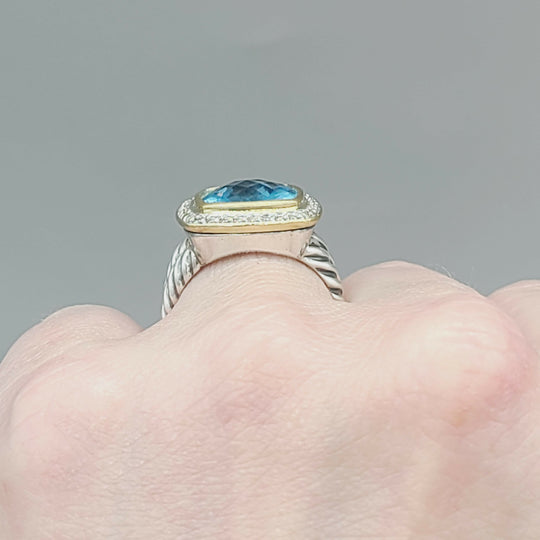  David Yurman Albion 11mm Blue Topaz & Diamonds – 18k Gold