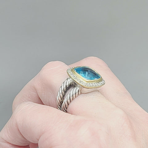  David Yurman Albion 11mm Blue Topaz & Diamonds – 18k Gold