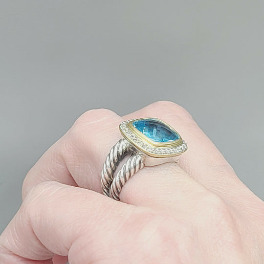  David Yurman Albion 11mm Blue Topaz & Diamonds – 18k Gold