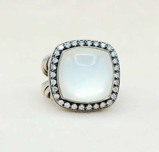 David Yurman Albion 14mm Moon Quartz (Moonstone) Diamond Ring 