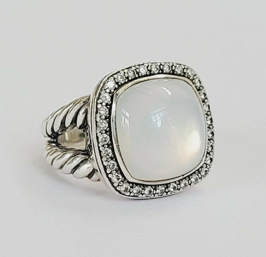  David Yurman Albion 14mm Moonstone & Diamond Ring