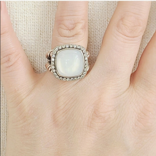  David Yurman Albion 14mm Moonstone & Diamond Ring