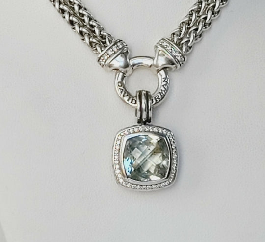  David Yurman Albion 14mm Prasiolite Diamond Pendant