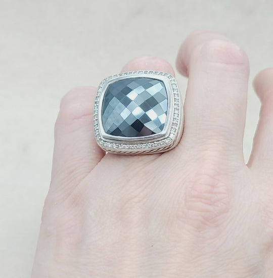  David Yurman Albion 20mm Hematite & Diamond Ring