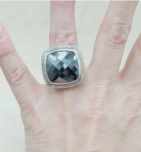 David Yurman Albion 20mm Hematite & Diamond Ring