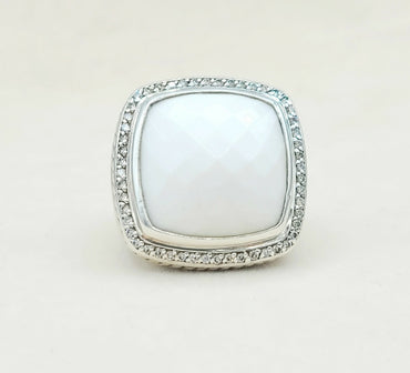  David Yurman Albion 20mm White Agate & Diamond Ring-