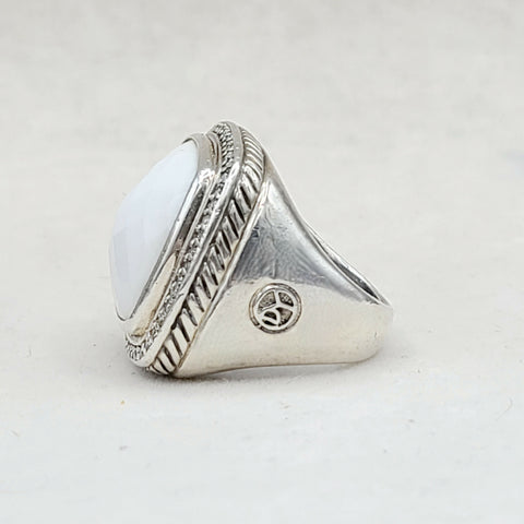  David Yurman Albion 20mm White Agate & Diamond Ring-