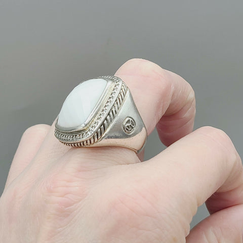  David Yurman Albion 20mm White Agate & Diamond Ring-