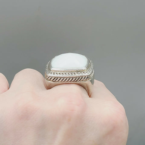  David Yurman Albion 20mm White Agate & Diamond Ring-
