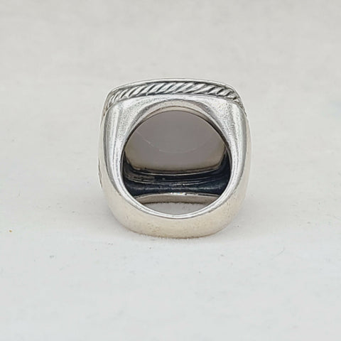  David Yurman Albion 20mm White Agate & Diamond Ring-