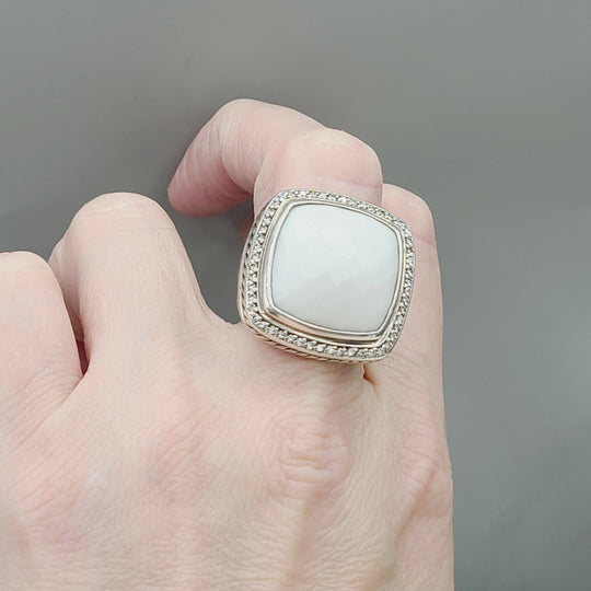  David Yurman Albion 20mm White Agate & Diamond Ring-