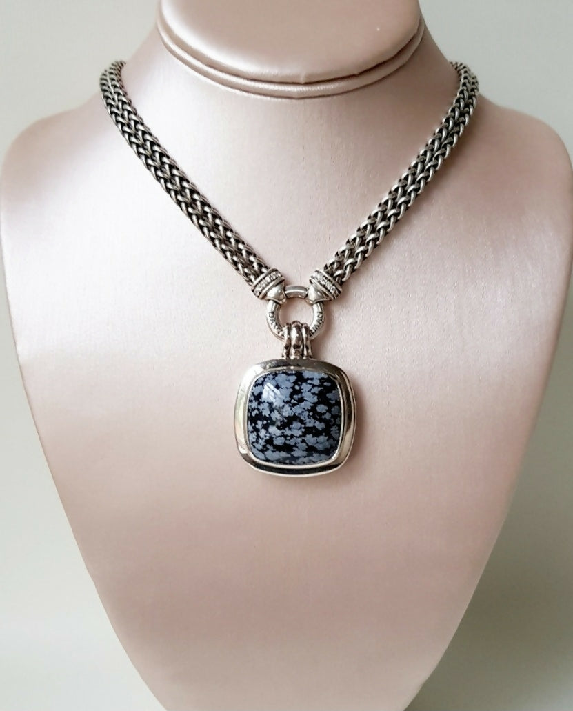 David Yurman Albion 27mm Snowflake Obsidian Pendant Enhancer