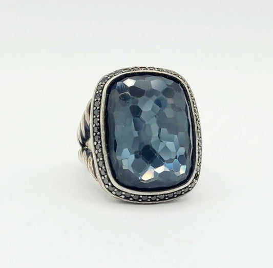 David Yurman Albion Blackened Elongated Gray Orchid and Diamonds Ring