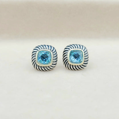David Yurman Albion Blue Topaz Stud Earrings With Gold