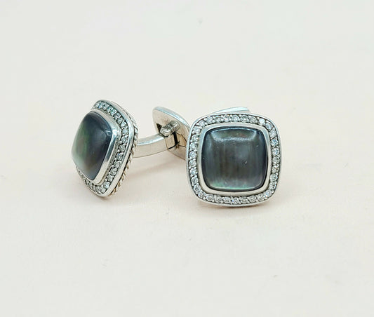David Yurman Albion Cufflinks Black Mother of Pearl & Diamond  AYW Luxury