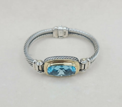 David Yurman Albion Double Cable Bracelet – Blue Topaz & Gold