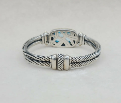  David Yurman Albion Double Cable Bracelet – Blue Topaz & Gold