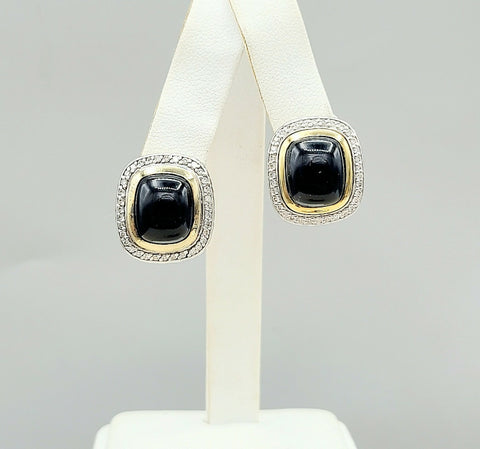  David Yurman Albion Earrings Black Onyx, Diamonds & Gold