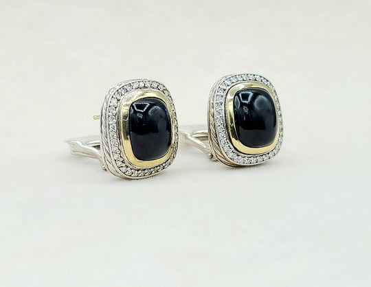  David Yurman Albion Earrings Black Onyx, Diamonds & Gold