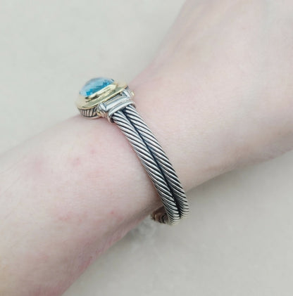 David Yurman Albion Elongated Double Cable Bracelet With Blue Topaz And Gold