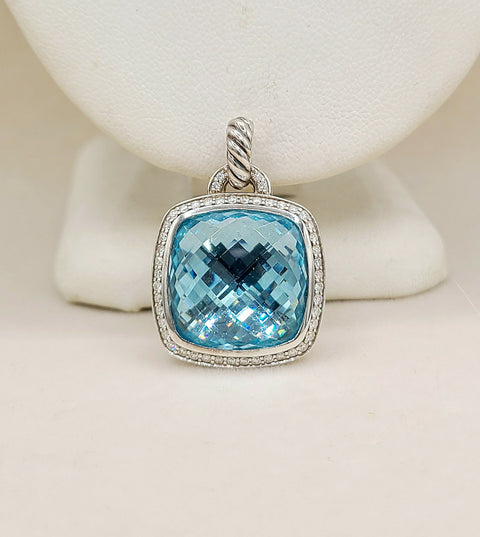 David Yurman Albion Pendant 17mm Blue Topaz & Diamonds