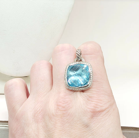  David Yurman Albion Pendant 17mm Blue Topaz & Diamonds