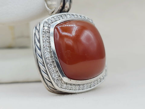  David Yurman Albion Pendant 17mm Carnelian & Diamonds