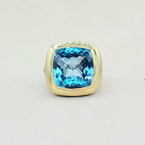  David Yurman Albion Ring 15mm Blue Topaz & Gold