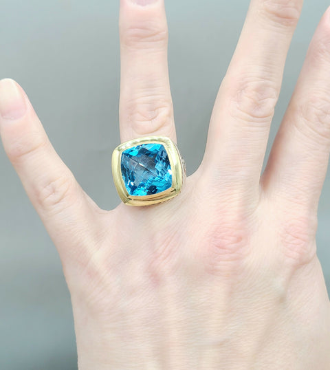  David Yurman Albion Ring 15mm Blue Topaz & Gold