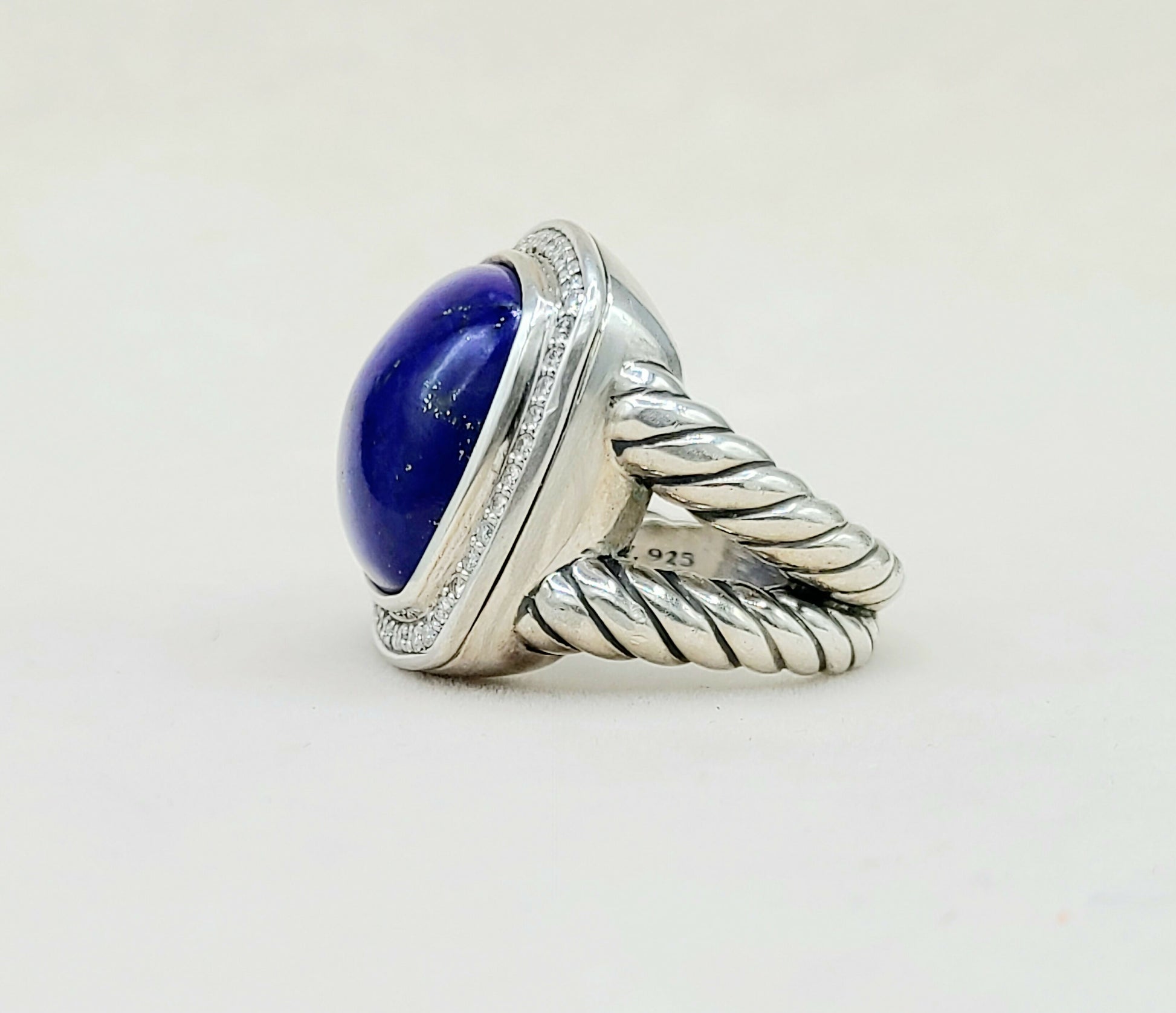David Yurman Albion 17mm Lapis Lazuli Diamond Ring | Certified Pre-Owned    #