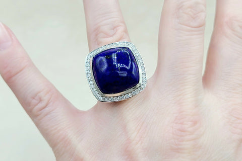  David Yurman Albion Ring 17mm Lapis Lazuli & Diamonds