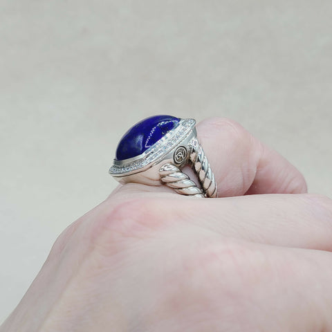  David Yurman Albion Ring 17mm Lapis Lazuli & Diamonds