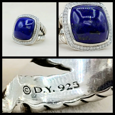 David Yurman Albion Ring 17mm Lapis Lazuli & Diamonds