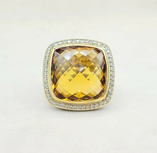  David Yurman Albion Ring 20mm Citrine & Diamonds