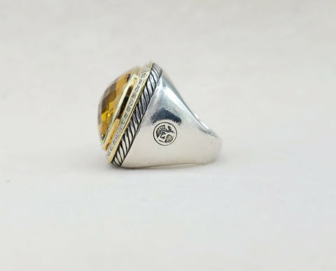  David Yurman Albion Ring 20mm Citrine & Diamonds