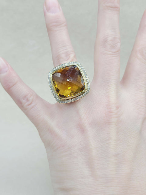  David Yurman Albion Ring 20mm Citrine & Diamonds