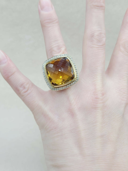  David Yurman Albion Ring 20mm Citrine & Diamonds